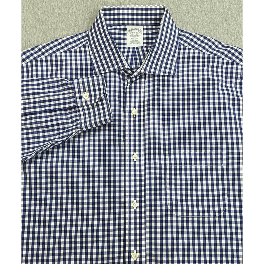 Brooks Brothers Shirt Mens 16.5 - 32 Gingham 100% Supima Cotton Regent Button Up